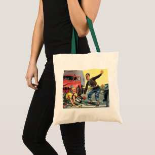 Vintage Children, Boy Safety Patrol Helping Girl Tote Bag