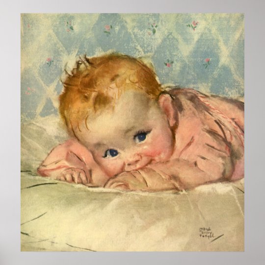 Vintage Children Child, Cute Baby Girl on Blanket Poster Zazzle.ca