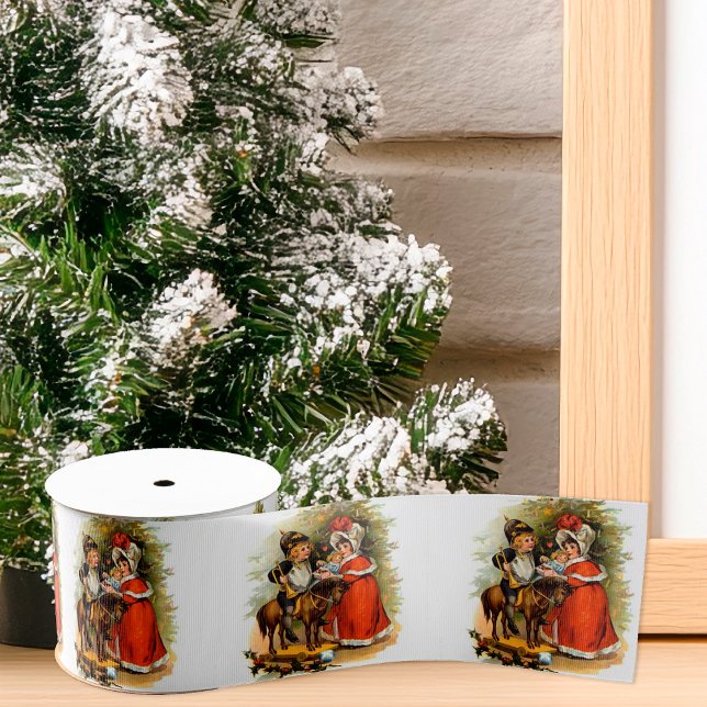 Vintage Children Christmas Grosgrain Ribbon (Vintage Children Christmas Ribbon by the Olde Christmas Shoppe)