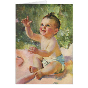 Vintage Children, Cute Baby Girl on a Pink Blanket