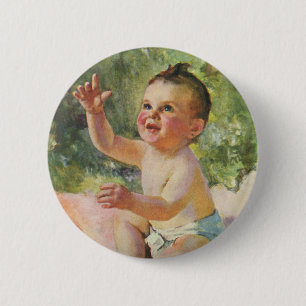 Vintage Children, Cute Baby Girl on a Pink Blanket 2 Inch Round Button