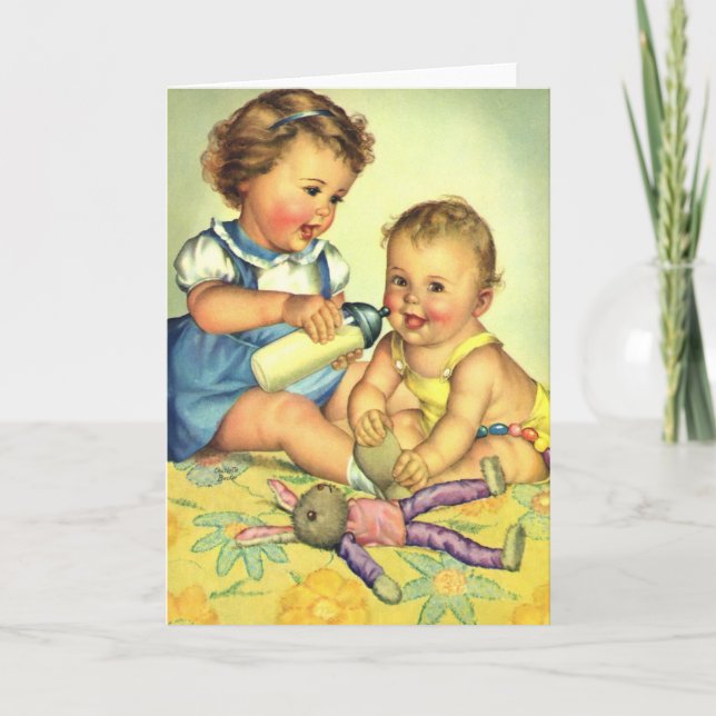 Vintage Children, Cute Happy Toddlers Smile Bottle Card (Front)