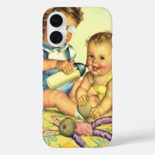 Vintage Children, Cute Happy Toddlers Smile Bottle iPhone 16 Case