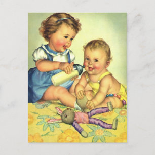 Vintage Children, Cute Happy Toddlers Smile Bottle Postcard