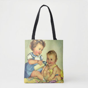Vintage Children, Cute Happy Toddlers Smile Bottle Tote Bag