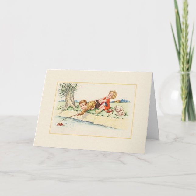 Vintage Children Fishing Note Card (Front)