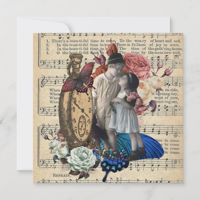 Vintage Children & Floral Collage  Card (Front)