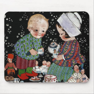 Vintage Children Having a Pretend Tea Party Mouse Pad