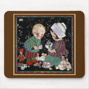 Vintage Children Having a Pretend Tea Party Mouse Pad