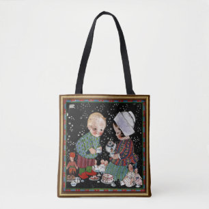 Vintage Children Having a Pretend Tea Party Tote Bag