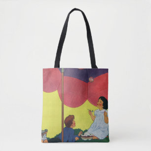 Vintage Children Play Girl and Boy Blowing Bubbles Tote Bag
