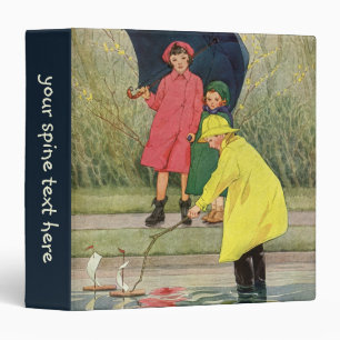Vintage Children Playing in Puddles "A Rainy Day" Binder