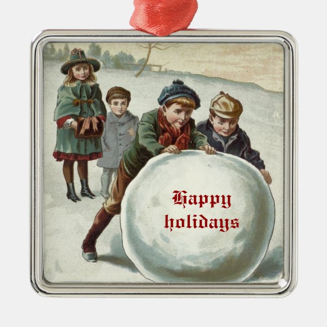 Vintage Children playing in winter Metal Ornament (Front)