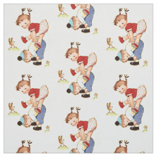 Vintage Children Playing Leap Frog Fabric