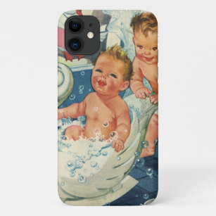 Vintage Children Playing w Bubbles in Swan Bathtub iPhone 11 Case