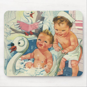 Vintage Children Playing w Bubbles in Swan Bathtub Mouse Pad