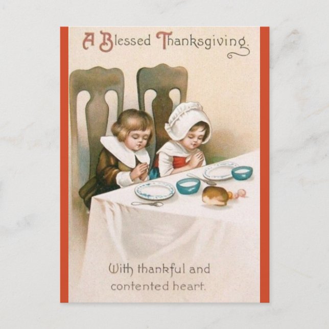 Vintage Children Praying Before Meal Thanksgiving Postcard (Front)