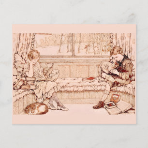 Vintage Children Reading cozy Illustration  Flyer