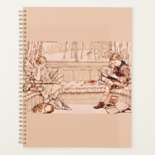 Vintage Children Reading cozy Illustration  Planner