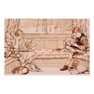 Vintage Children Reading cozy Illustration  Poster