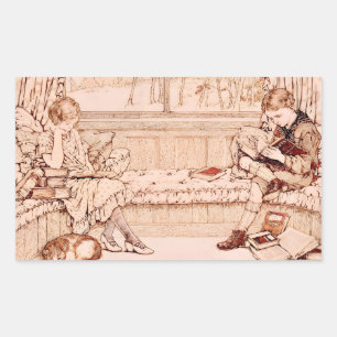 Vintage Children Reading Illustration Sticker