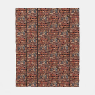 Vintage Children Reading in Library Illustration Fleece Blanket