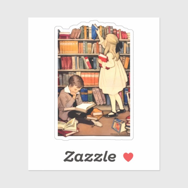 Vintage Children Reading Library Books (Sheet)
