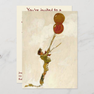 Vintage Children, Red Ballon Boy Birthday Party Invitation