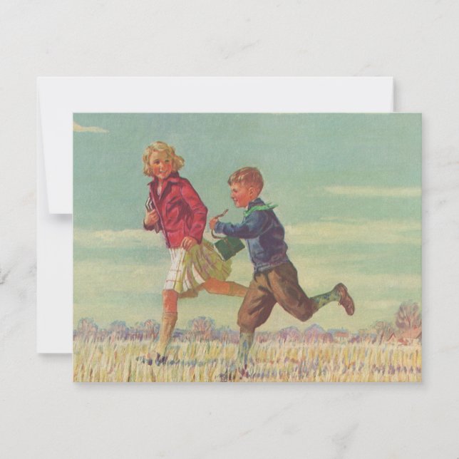 Vintage Children Running to School Carrying Books (Front)