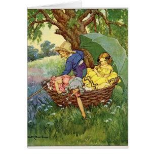 Vintage - Children Set Sail in a Basket,