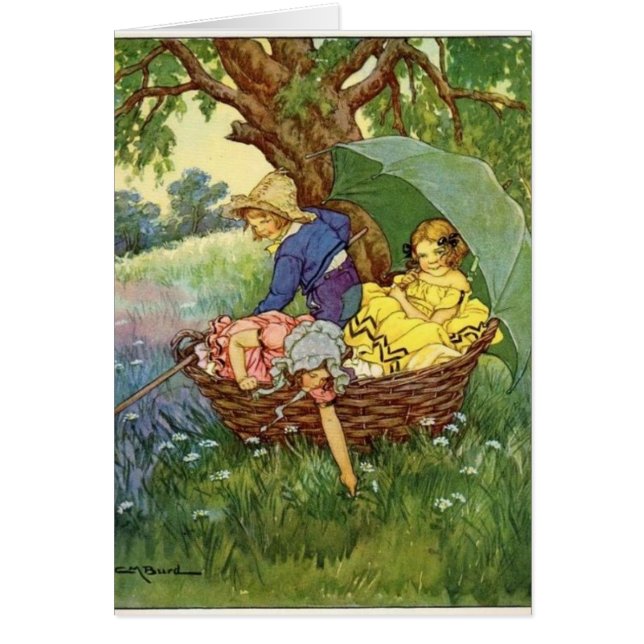 Vintage - Children Set Sail in a Basket, (Front)
