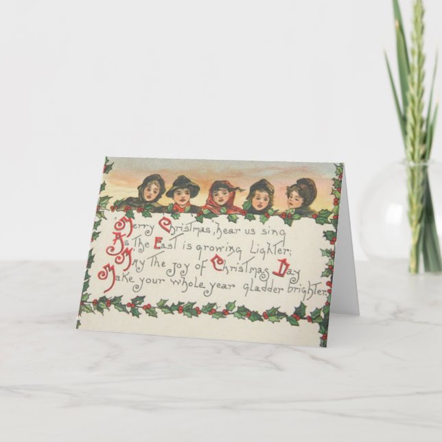 Vintage Children Singing Christmas Greetings Holiday Card (Front)