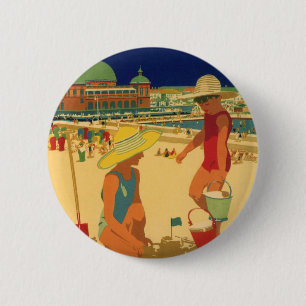Vintage Children, Sisters Family Vacation at Beach 2 Inch Round Button