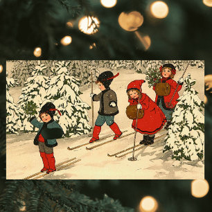 Vintage Children Skiing Through a Snowy Forest Sticker