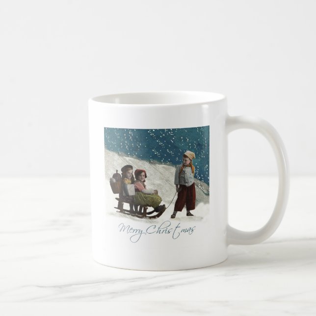 Vintage Children Sledding Christmas Winter Coffee Mug (Right)