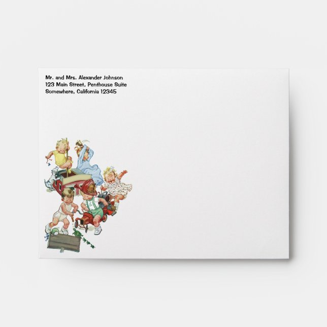 Vintage Children Toddlers Playing with Fire Trucks Envelope (Front)