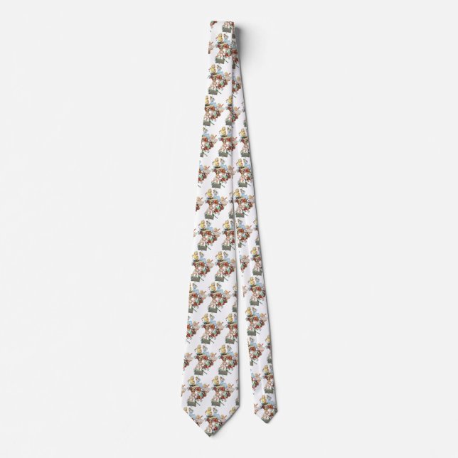 Vintage Children Toddlers Playing with Fire Trucks Tie (Front)
