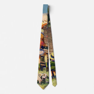 Vintage Children Waving to Local Farmer on Tractor Tie