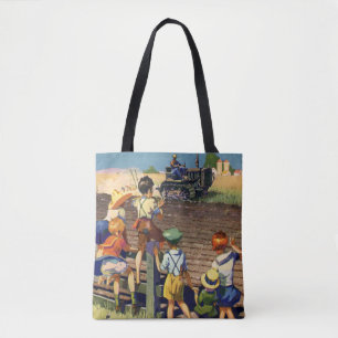Vintage Children Waving to Local Farmer on Tractor Tote Bag