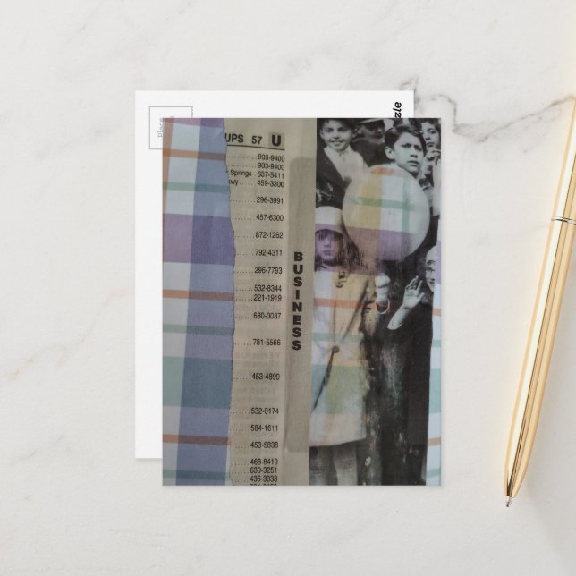 Vintage Children With Balloons Collage Postcard (Front/Back In Situ)