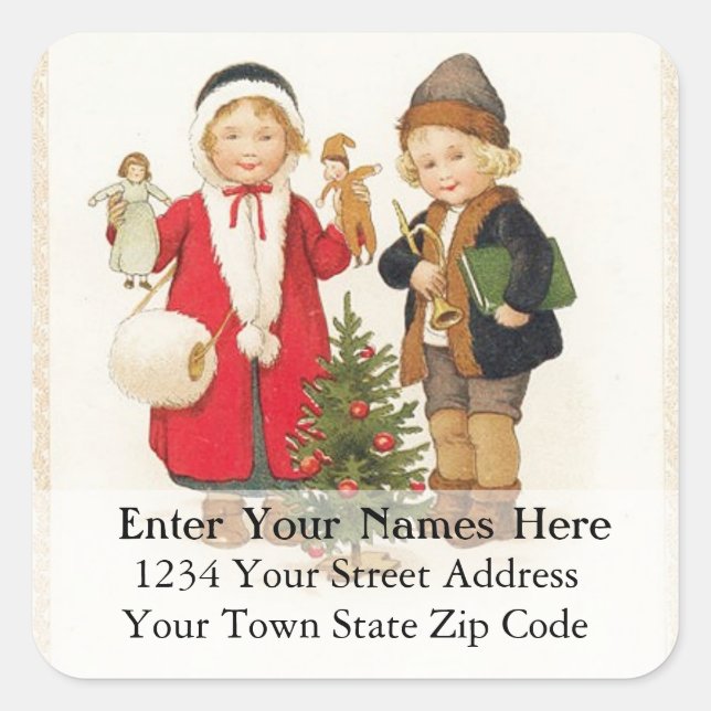 Vintage Children With Toys Address Label (Front)