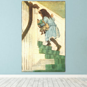 Vintage Children's Art Girl on Stairs Canvas Print