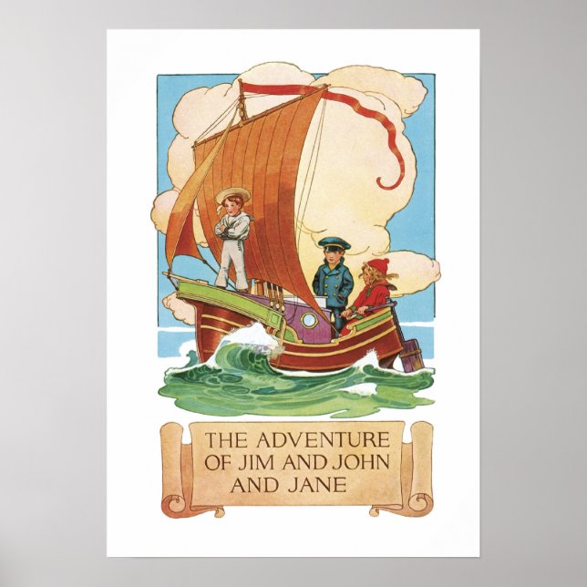 Vintage Children's Boat Illustration Poster (Front)