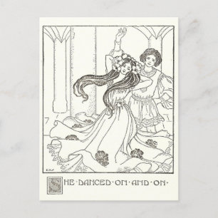 Vintage Children's Book Illustration Woman Dancing Postcard