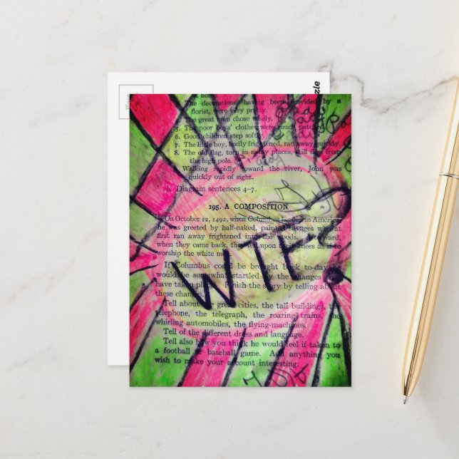 Vintage Childrens Book Mixed Media Collage Postcard (Front/Back In Situ)