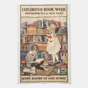 Vintage Children's Book Week Library Illustration Kitchen Towel