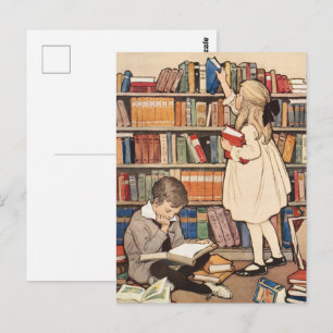 Vintage Children's Book Week Library Illustration Postcard