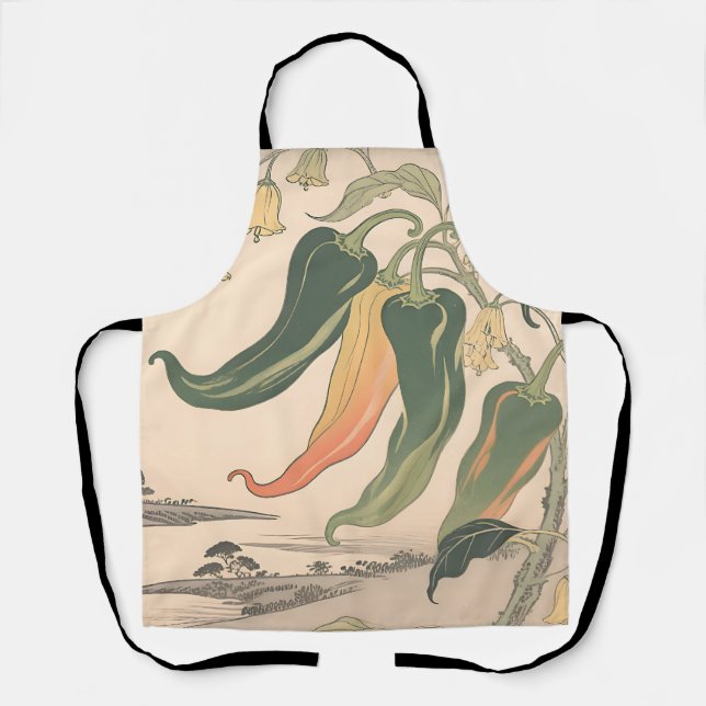 Vintage Chili Pepper Illustration Apron (Front)