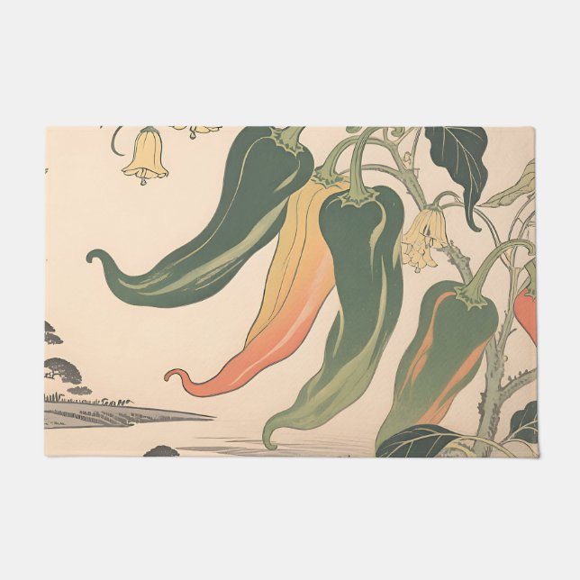 Vintage Chili Pepper Illustration Doormat (Front)