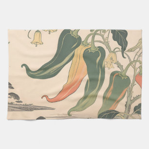 Vintage Chili Pepper Illustration Kitchen Towel
